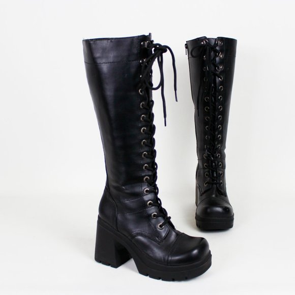 725 Originals Shoes - 725 Originals Cagney Black Faux Leather Lace-up Platform Knee-high Boots